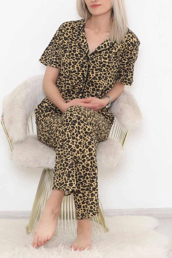 Düğmeli Pijama Takımı Leopar