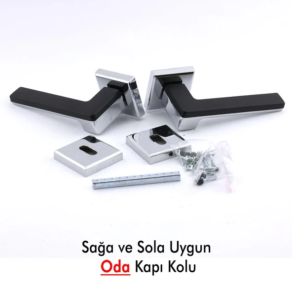 Funda Lüx Krom Mat Siyah Oda Kapı Kolu Rozetli Sürgülü Çelik Kapı Sağa Sola Uygun Kapı Kolları Kulpu - Resim 5
