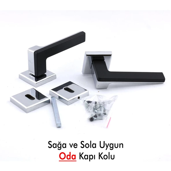 Funda Lüx Krom Mat Siyah Oda Kapı Kolu Rozetli Sürgülü Çelik Kapı Sağa Sola Uygun Kapı Kolları Kulpu - Resim 4