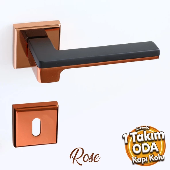 Funda Lüx Rose Mat Siyah Oda Kapı Kolu Rozetli Sürgülü Çelik Kapı Sağa Sola Uygun Kapı Kolları Kulpu