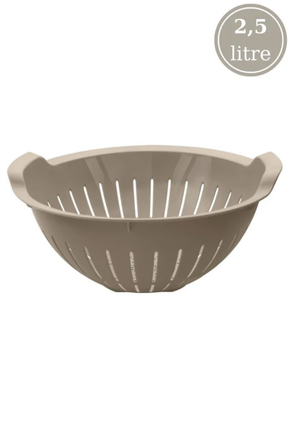 Flosoft Makarna Süzgeci 25 cm, Kulplu Sebze Meyve Yıkama Süzgeci 2,5 litre Bej - 3