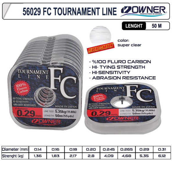 %100 FLOUROCARBON MİSİNA OWNER Tournament Fc 50m Super Clear 0,18MM