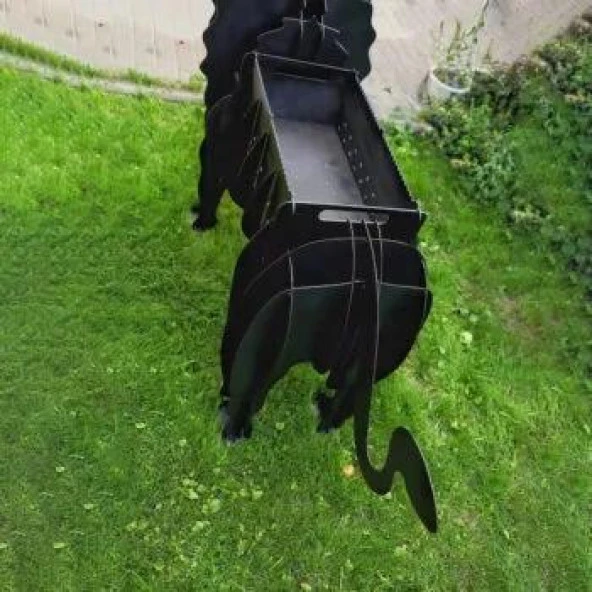 Aslan Şeklinde Mangal, Kömürlü Barbekü, Metal Aslan Mangal, Dekoratif Heykel - 2