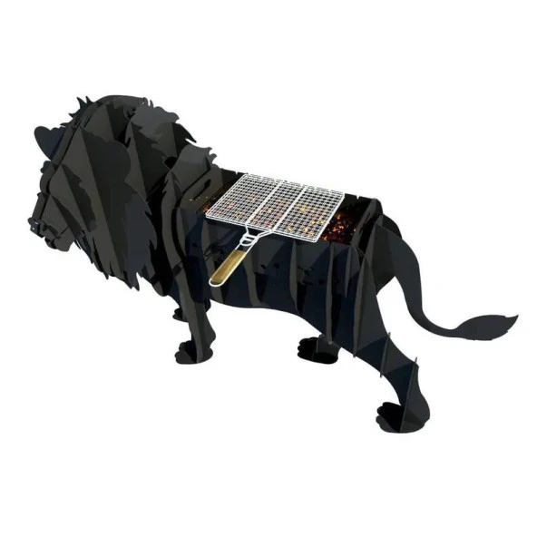 Aslan Mangal, Metal Aslan Şeklinde Mangal, Kömürlü Barbekü, Dekoratif Heykel ML-02 - 2