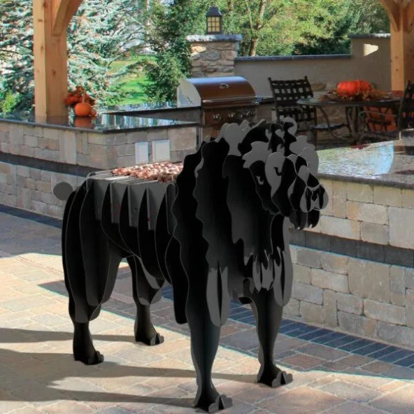 Aslan Şeklinde Mangal, Kömürlü Barbekü, Metal Aslan Mangal, Dekoratif Heykel - 5