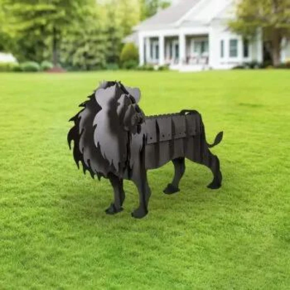 Aslan Mangal, Metal Aslan Şeklinde Mangal, Kömürlü Barbekü, Dekoratif Heykel ML-02 - 7