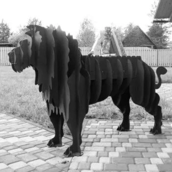 Aslan Şeklinde Mangal, Kömürlü Barbekü, Metal Aslan Mangal, Dekoratif Heykel - 8