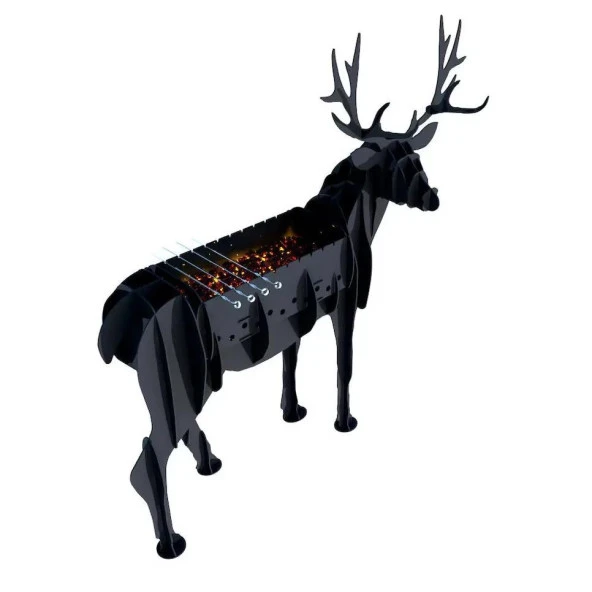 Geyik Şeklinde Mangal, Metal Geyik Mangal, Kömürlü Barbekü, Dekoratif Heykel - 3