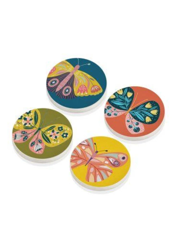 The Mia Butterfly Taş Bardak Altlığı Yuvarlak 4lü Set BRK0134 - 2