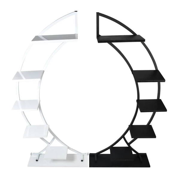 Uzun Saksılık Yarım Ay Şeklinde Ahşap Raflı Çiçeklik - 3