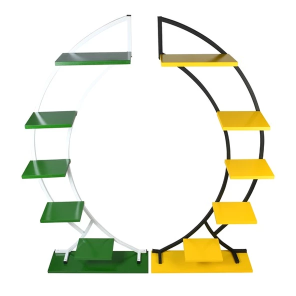 Uzun Saksılık Yarım Ay Şeklinde Ahşap Raflı Çiçeklik - 4