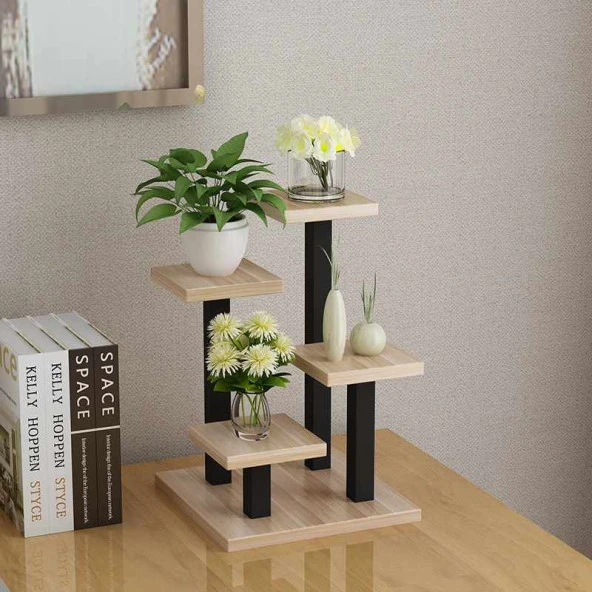 Ahşap Çiçek Standı Metal Çiçeklik Raflı Çiçek Standı - 2