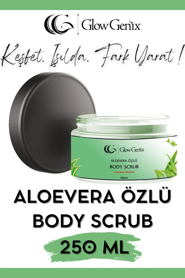 Glow Genix Aloe Vera Özlü Body Scrub | Alovera Özlü Nemlendirici, Besleyici, Arındırıcı Vücut Peelingi | 250 ml