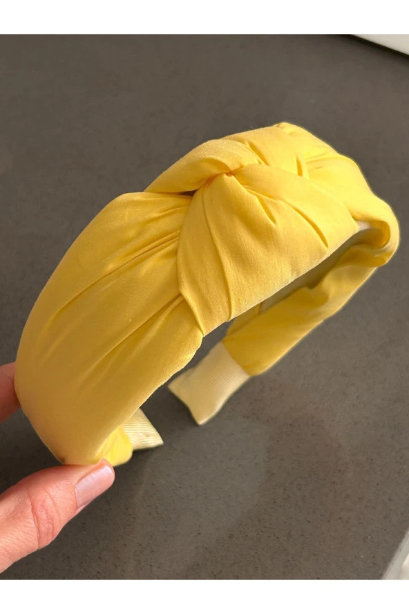 ByMerve Kumaş Düğümlü Yumuşak Sarı Kadın Günlük Çocuk Saç Aksesuarı Taç - Resim 2