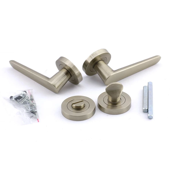 Kayı Saten Wc Banyo Uyumlu Kapı Kolu Daire Rozetli Kapı Kulpu Sağa Sola Uygun Kapı Kolları - Resim 3