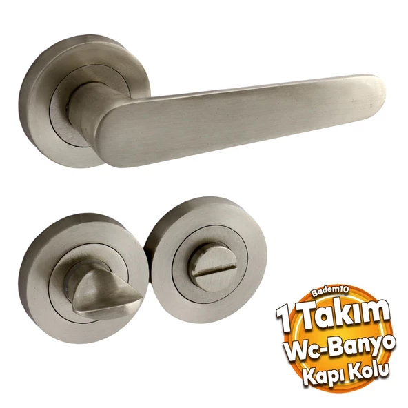 Kayı Saten Wc Banyo Uyumlu Kapı Kolu Daire Rozetli Kapı Kulpu Sağa Sola Uygun Kapı Kolları ürün görseli