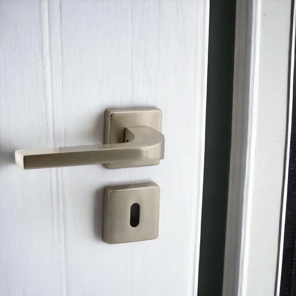 Tog Saten Oda Kapı Kolu Kare Rozetli Sürgülü ve Çelik Kapı Kulpu Uyumlu Sağa Sola Uygun Kapı Kolları - Resim 3