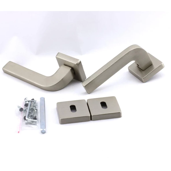 Tog Saten Oda Kapı Kolu Kare Rozetli Sürgülü ve Çelik Kapı Kulpu Uyumlu Sağa Sola Uygun Kapı Kolları - Resim 9