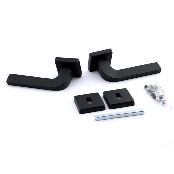 Tog Siyah Oda Kapı Kolu Kare Rozetli Sürgülü ve Çelik Kapı Kulpu Uyumlu Sağa Sola Uygun Kapı Kolları - Resim 3