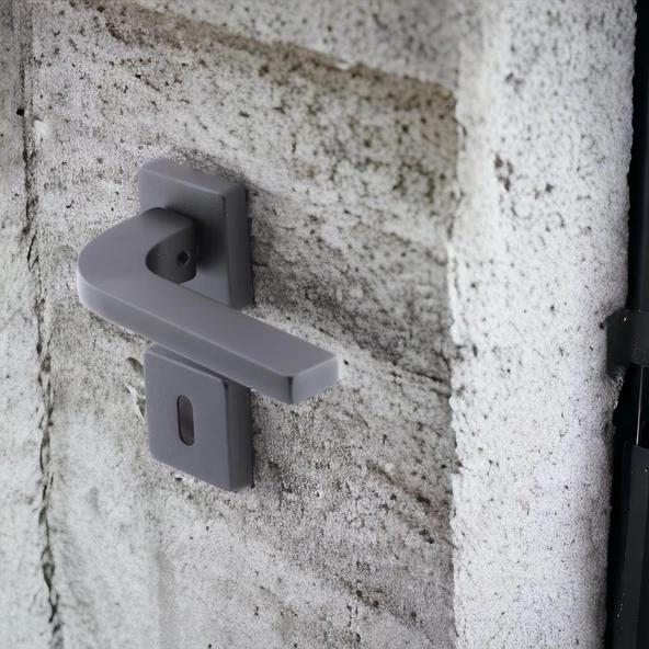 Tog Siyah Oda Kapı Kolu Kare Rozetli Sürgülü ve Çelik Kapı Kulpu Uyumlu Sağa Sola Uygun Kapı Kolları - Resim 7