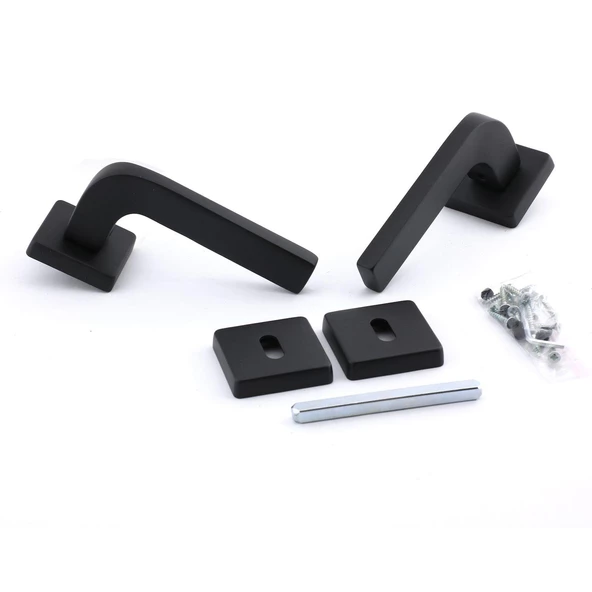 Tog Siyah Oda Kapı Kolu Kare Rozetli Sürgülü ve Çelik Kapı Kulpu Uyumlu Sağa Sola Uygun Kapı Kolları - Resim 5