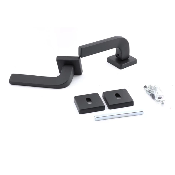 Tog Siyah Oda Kapı Kolu Kare Rozetli Sürgülü ve Çelik Kapı Kulpu Uyumlu Sağa Sola Uygun Kapı Kolları - Resim 9