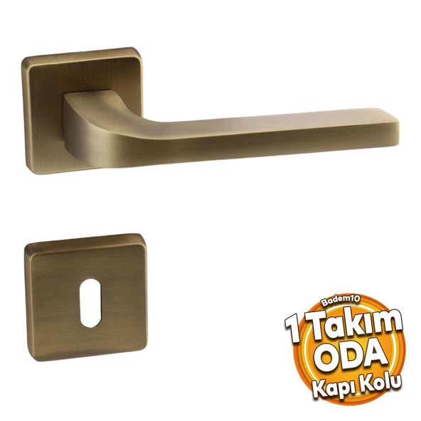 Tog Antik Sarı Oda Kapı Kolu Kare Rozetli Sürgülü ve Çelik Kapı Kulpu Uyumlu Sağ Sol Uygun Kolları ürün görseli