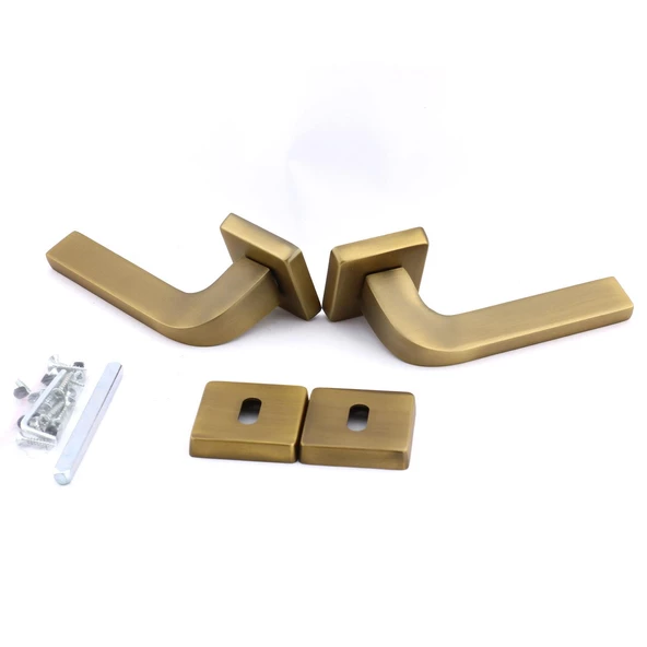 Tog Antik Sarı Oda Kapı Kolu Kare Rozetli Sürgülü ve Çelik Kapı Kulpu Uyumlu Sağ Sol Uygun Kolları - Resim 6