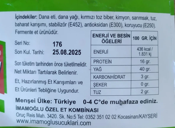 İMAMOĞLU SUCUK 1 Kg Doğal Parmak / Evlik Parmak Sucuk %100 Orijinal Etiketli Ürün - 2