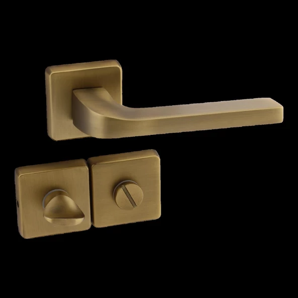 Tog Antik Sarı Wc Banyo Uyumlu Kapı Kolu Kare Rozetli Kapı Kulpu Sağa Sola Uygun Kapı Kolları - Resim 9