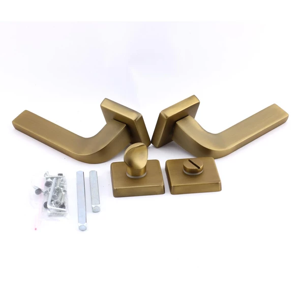 Tog Antik Sarı Wc Banyo Uyumlu Kapı Kolu Kare Rozetli Kapı Kulpu Sağa Sola Uygun Kapı Kolları - Resim 4