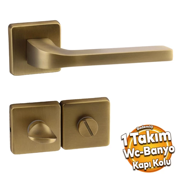 Tog Antik Sarı Wc Banyo Uyumlu Kapı Kolu Kare Rozetli Kapı Kulpu Sağa Sola Uygun Kapı Kolları ürün görseli
