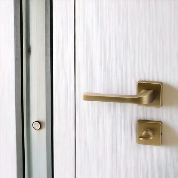 Tog Antik Sarı Wc Banyo Uyumlu Kapı Kolu Kare Rozetli Kapı Kulpu Sağa Sola Uygun Kapı Kolları - Resim 6