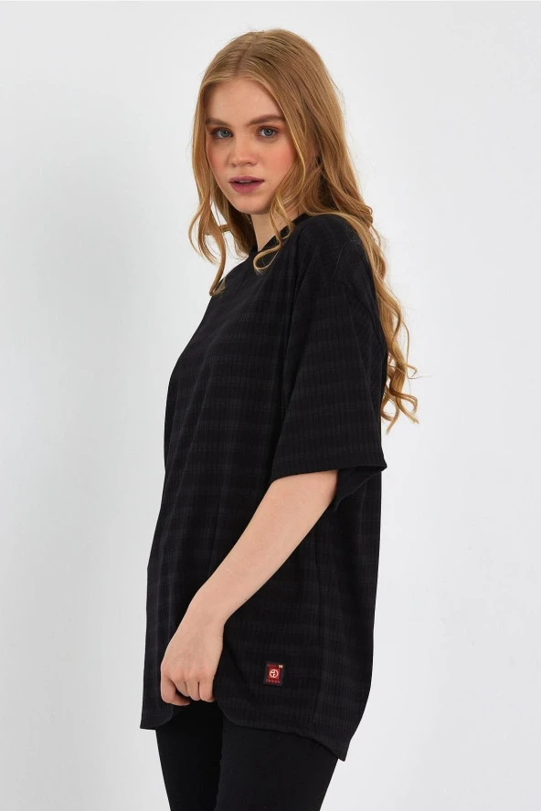 Çizgili Oversize T-shirt (e23-00105) - 2