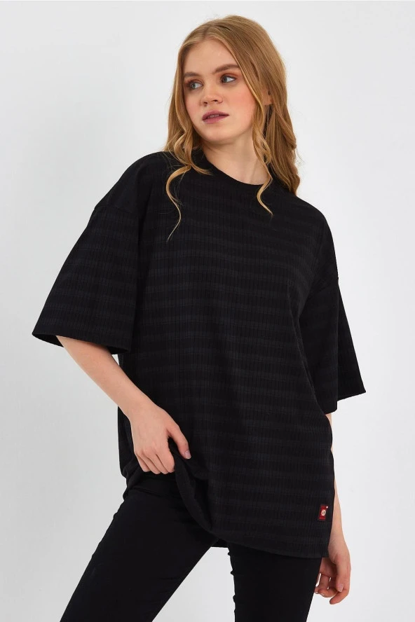 Çizgili Oversize T-shirt (e23-00105) - 3