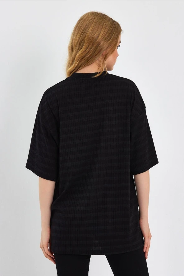 Çizgili Oversize T-shirt (e23-00105) - 4