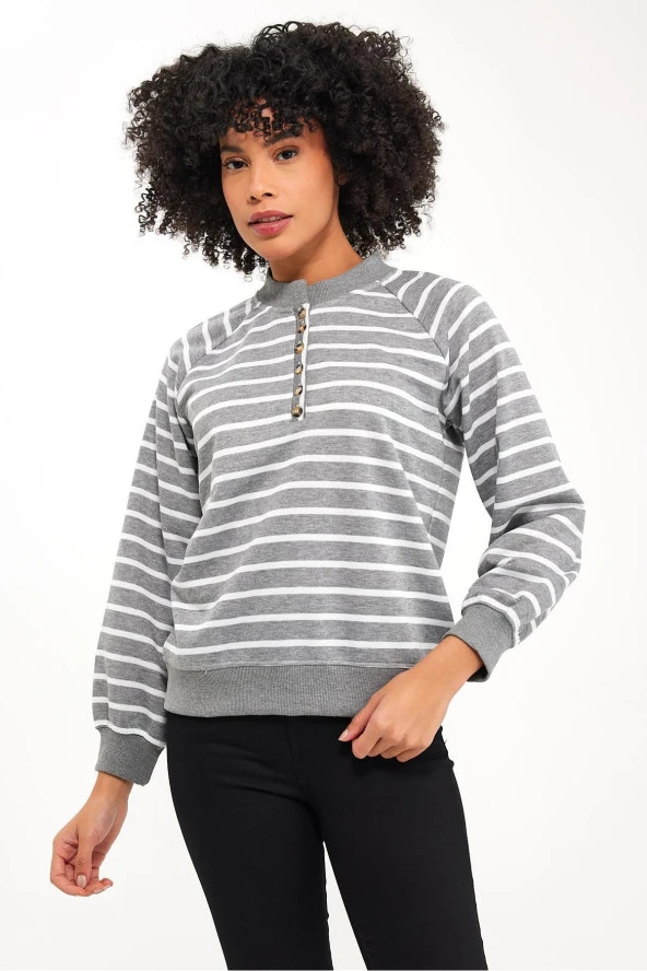 Düğmeli Reglan Kol Sweatshirt (B23-00164) - 2