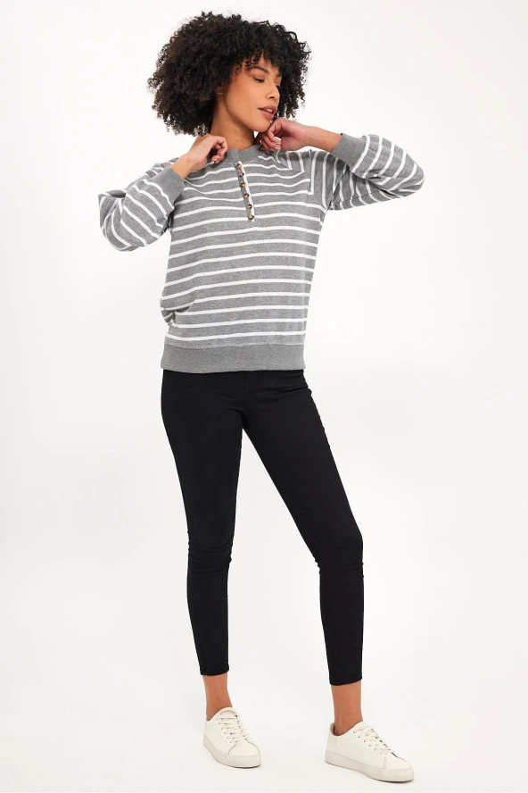 Düğmeli Reglan Kol Sweatshirt (B23-00164) - 3