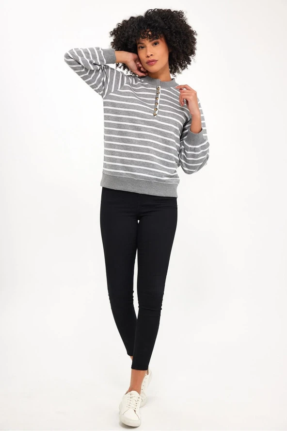 Düğmeli Reglan Kol Sweatshirt (B23-00164) - 4