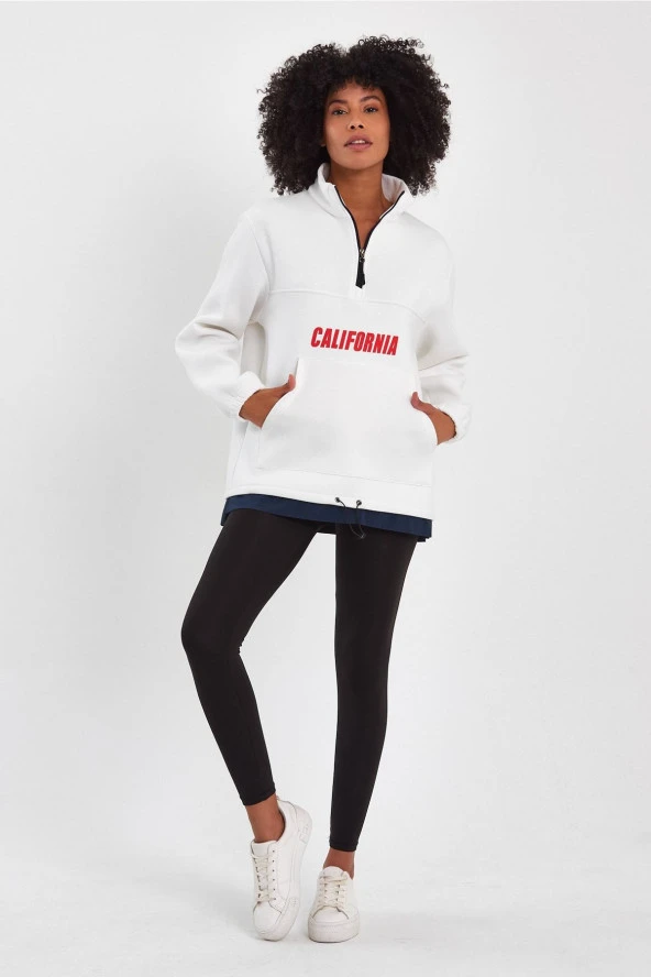 Garnili Baskılı Oversize Sweatshirt (e23-61903)