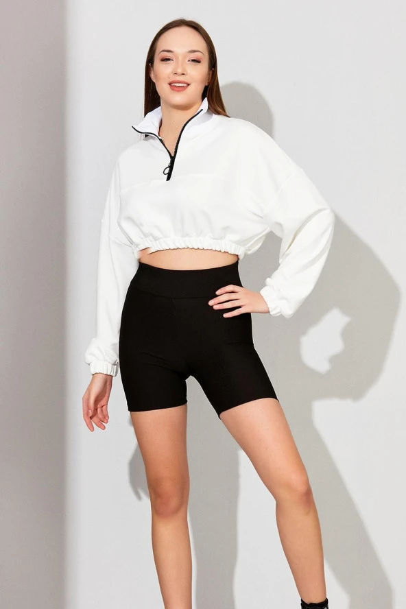Fermuarlı Crop Sweatshirt (b22-11000) - 2