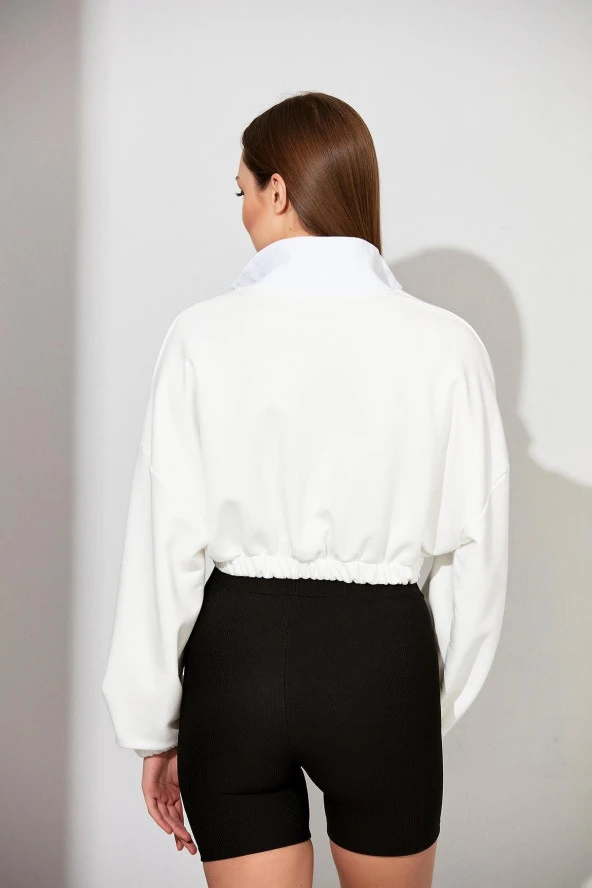 Fermuarlı Crop Sweatshirt (b22-11000) - 4