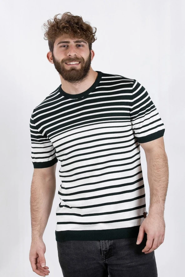 Çizgili Trıko T-shırt, Yeşil-beyaz (Ag504802) - 2