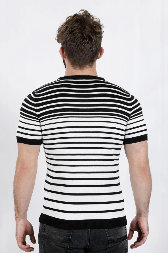 Çizgili Trıko T-shırt, Yeşil-beyaz (Ag504802) - 4