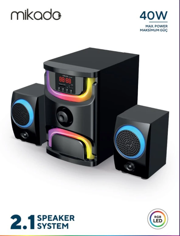 Mikado MD-96BT 2+1 40W Siyah Multimedya FM/BT/SD/USB Speaker Hoparlör