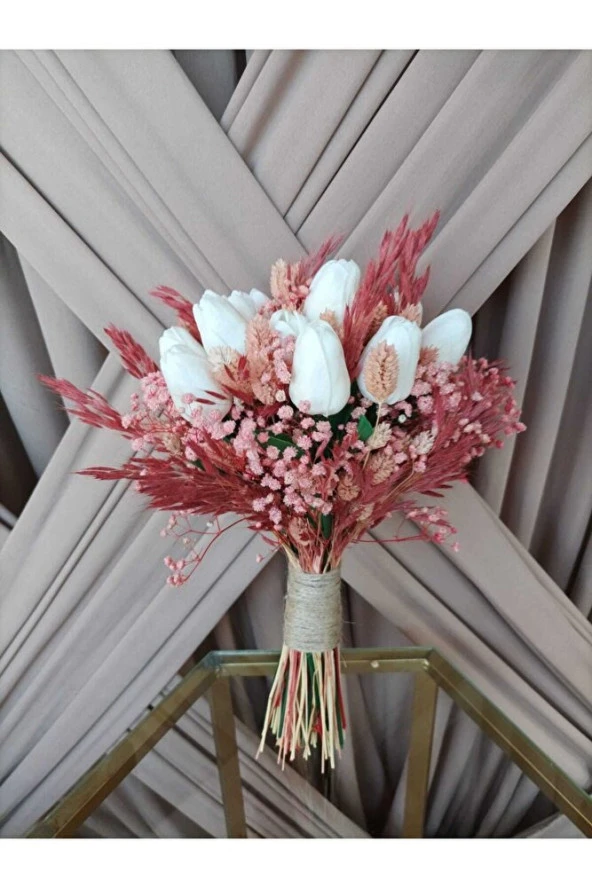 Pembe Islak Lale Gelin Buketi, Gelin Çiçeği, Islak Lale Gelin Buketi - Resim 5