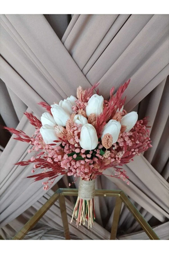 Pembe Islak Lale Gelin Buketi, Gelin Çiçeği, Islak Lale Gelin Buketi - Resim 6