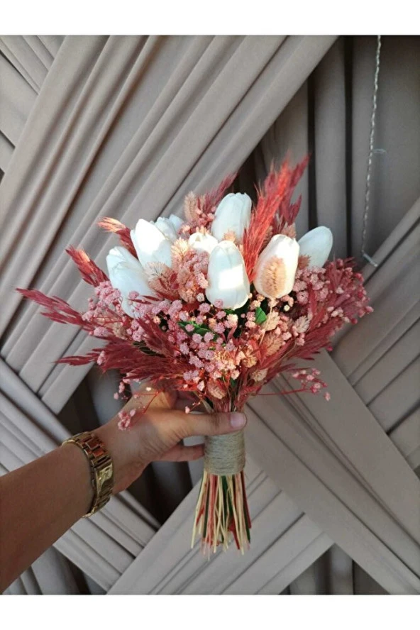 Pembe Islak Lale Gelin Buketi, Gelin Çiçeği, Islak Lale Gelin Buketi - Resim 8