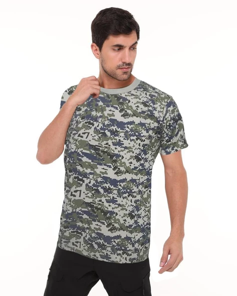 Single Sword Kamuflaj Desen Kısa Kollu Bisiklet Yaka Tişört&Fanila - 4