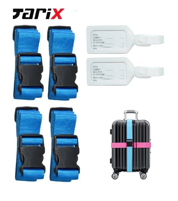 tarix 4 adet Mavi Valiz kemeri + 2 adet Beyaz valiz etiketi